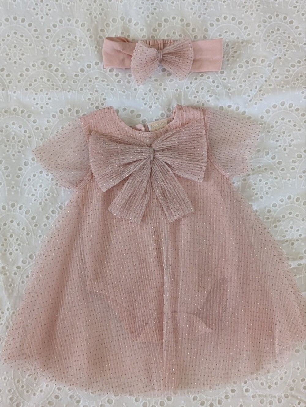 Madison Pink Glitter Tulle Dress with Bow Accent